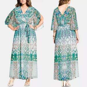 CITY CHIC Maxi Dress Womens Size 18 Istanbul Rhinestone Boho Trendy Floral Party